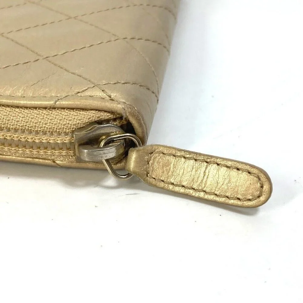 CHANEL CC Mark CC Matelasse Quilted Zip Around Long Wallet Calfskin Gold - Picture 16 of 16
